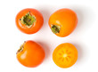 Persimmon fruit on white background. The view from the top