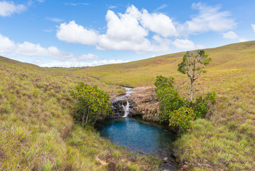 Sticker - Natural blue pond with small waterfall in Gran Sabana region, in south-eastern Venezuela