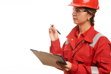 Woman engineer and construction worker 