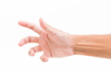 Man hand grabbing isolated on white background