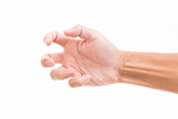 man hand with finger bent isolated on white background