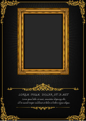 Wall Mural - Thailand Royal gold frame on drake pattern background, Vintage photo frame on drake background, antique, vector design pattern