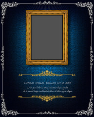 Fototapete - Thailand Royal gold frame on drake pattern background, Vintage photo frame on drake background, antique, vector design pattern