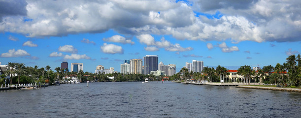 Wall Mural - Panoramic view of Fort Lauderdale's skyline and waterfront estate homes.