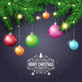 Fototapeta Panele - Holiday Decorations Christmas Tree Branches With Colorful Balls New Year Poster Vector Illustration
