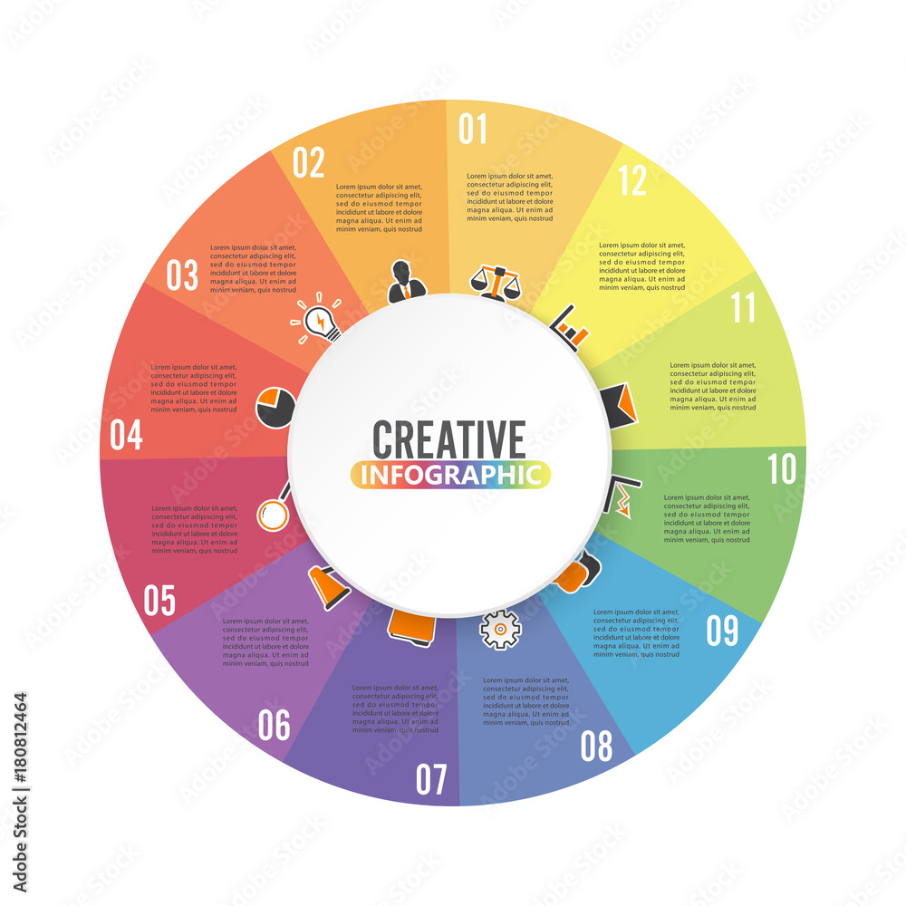 Circle chart infographic template with 12 options for presentations ...
