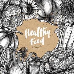 Wall Mural - farm fresh design template. vintage vegetables frame design template. vector illustration