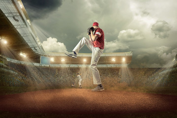 Wall Mural - Baseball players in action on the stadium.