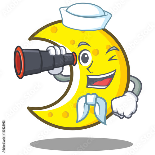 Fotografie, Obraz Sailor with binocular crescent moon character cartoon