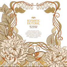 Poster, Background With Space For Text And Decorative Flowers In Art Nouveau Style, Vintage, Old, Retro Style. Stock Vector Illustration.