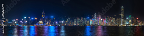 Colorful panoramic view of Hong Kong skyline on night time seen from Kowloon Poster Mural XXL