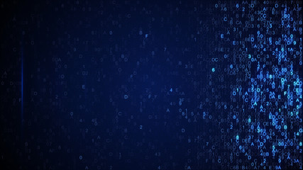 Digital data glowing blue hex code