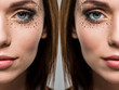 face of woman before and after retouch