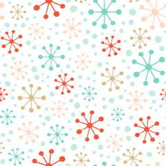 Stylized snowflakes and snow. Simple seamless vector pattern.