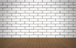 © Dima Plotnikov - Perspective wood over white brick wall background, room, table, interior design, product display montage, vintage style