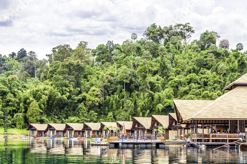 Resort Wooden Home Raft Floating And Mountain Fog On River - 