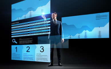 Wall Mural - businessman with stock charts on virtual screens