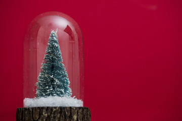 Wall Mural - Festive christmas scene. Christmas tree inside a glass snowglobe