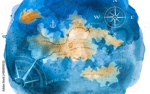 watercolor treasure map illustration