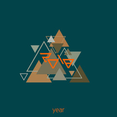 Poster - Template of simple geometric pattern of triangles with a stylized inscription 2018. Vector
