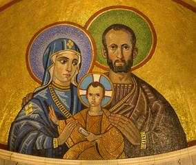 LONDON, GREAT BRITAIN - SEPTEMBER 17, 2017: The mosaic of Holy Family in Westminster cathedral designed by Christopher Hobbs (2003).