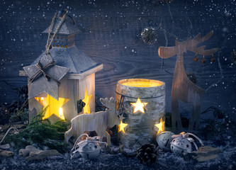 Wall Mural - Burning latern and christmas decoration