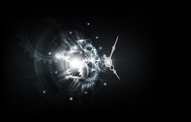 Wall Mural - abstract futuristic technology background with clock concept and time machine, vector illustration