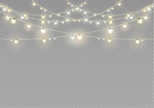 Christmas Lights Isolated On Transparent Background. Xmas Glowing Garland.Vector Illustration
