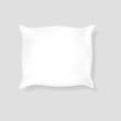 Blank white square pillow with shadow. Cushion vector illustration isolated on light background. Sleep, relaxation, comfort concept. Realistic blank template for your design and business.