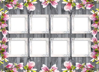 Wall Mural - Photo frames with magnolia flowers