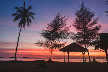 Canvas Print - beautiful landscape at sunset, tropical nature of exotic island with copyspace, summer romantic  view