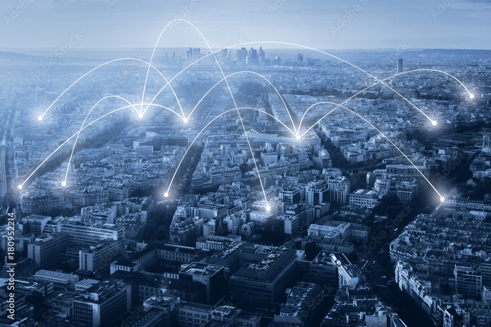 communication and network connection concept, internet background with ...