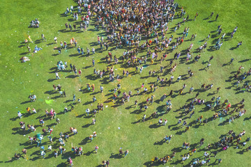 Wall Mural - View from the drone of the crowd of people at the Holi Colors Festival