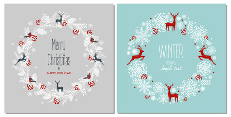 Wall Mural - greeting card with a festive wreath. design elements. vector illustration