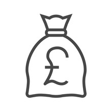 Money Bag With Pound Thin Line Vector Icon. Flat Icon Isolated On The White Background. Editable EPS File. Vector Illustration.