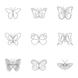 Fototapeta Motyle - Creatures butterflies icons set, outline style