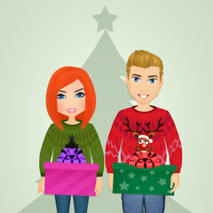 Poster - couple with Christmas gifts