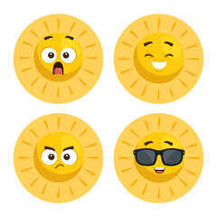 Wall Mural - set of summer sun faces cartoon