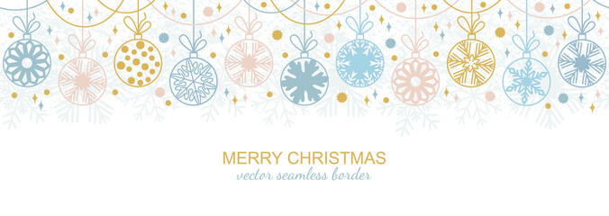 Wall Mural - Seamless snowflake border decoration isolated on white background, Christmas design. Vector illustration, merry xmas flake header or banner, wallpaper or backdrop decor
