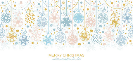 Wall Mural - Seamless snowflake garland border isolated on white background, Christmas design. Vector illustration, merry xmas flake header or banner, wallpaper or backdrop decor