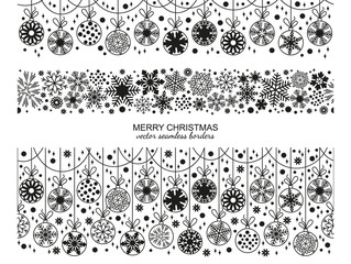 Wall Mural - Seamless snowflake border set, white background, Christmas selection. Vector illustration, merry xmas flake header or banner, wallpaper or backdrop decor