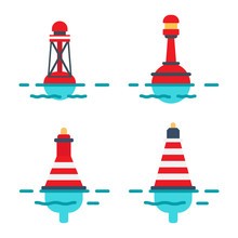 Striped Buoys In Water Isolated Illustrations Set
