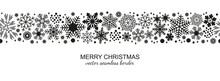 Black And White Seamless Snowflake Border, Christmas Design For Greeting Card. Vector Illustration, Merry Xmas Snow Flake Header Or Banner, Wallpaper Or Backdrop Decor