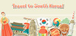 Korea banner design. Korean traditional sticker symbols and objects