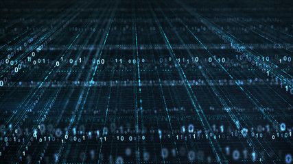 Wall Mural - blue sci-fi grid of digital binary code information technology concept