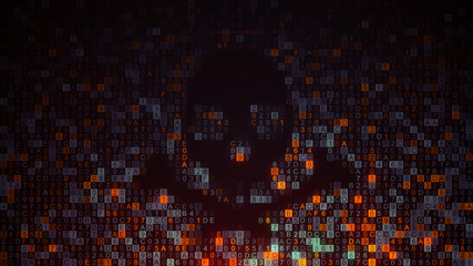 Wall Mural - skull shape of hex code on computer screen