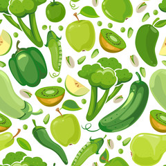 Wall Mural - Seamless texture with green vegetabels and fruits