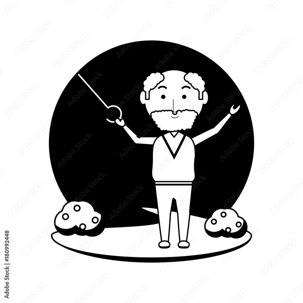 elderly man with a walking stick icon over white background vector ...