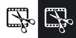 Vector video editing icon. Two-tone version on black and white background