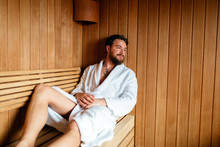 Handsome Man Relaxing In Sauna